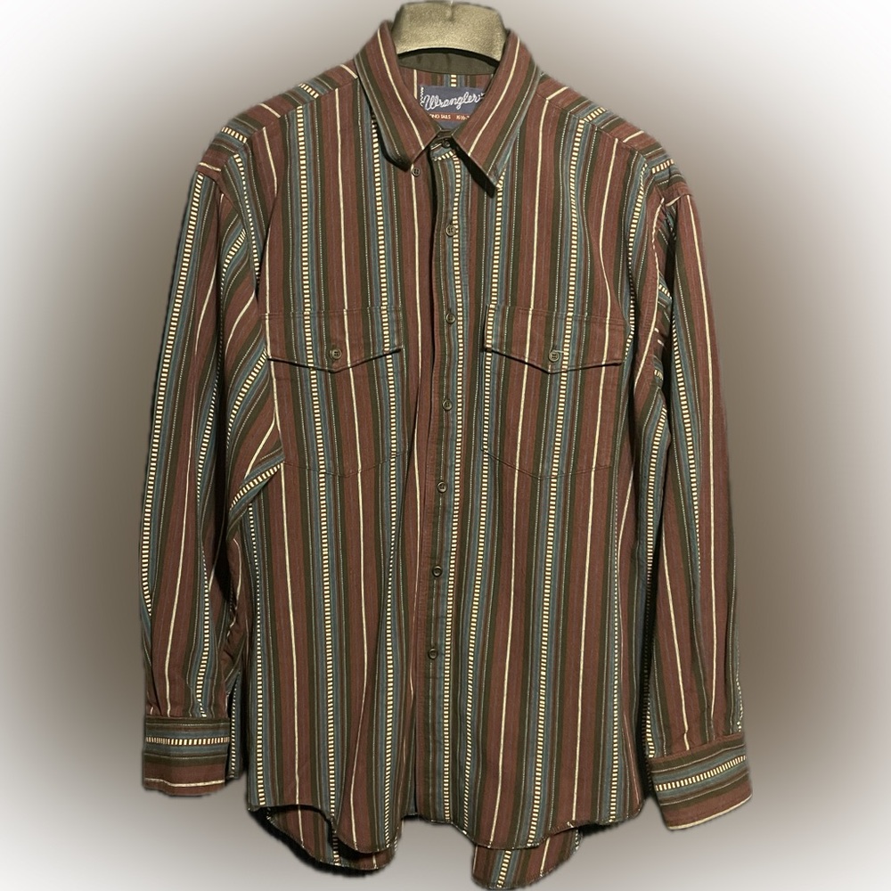 Wrangler Brushpopper X-Long Tails Long Sleeve Shirt Sz L 16 1/2 -35 Western